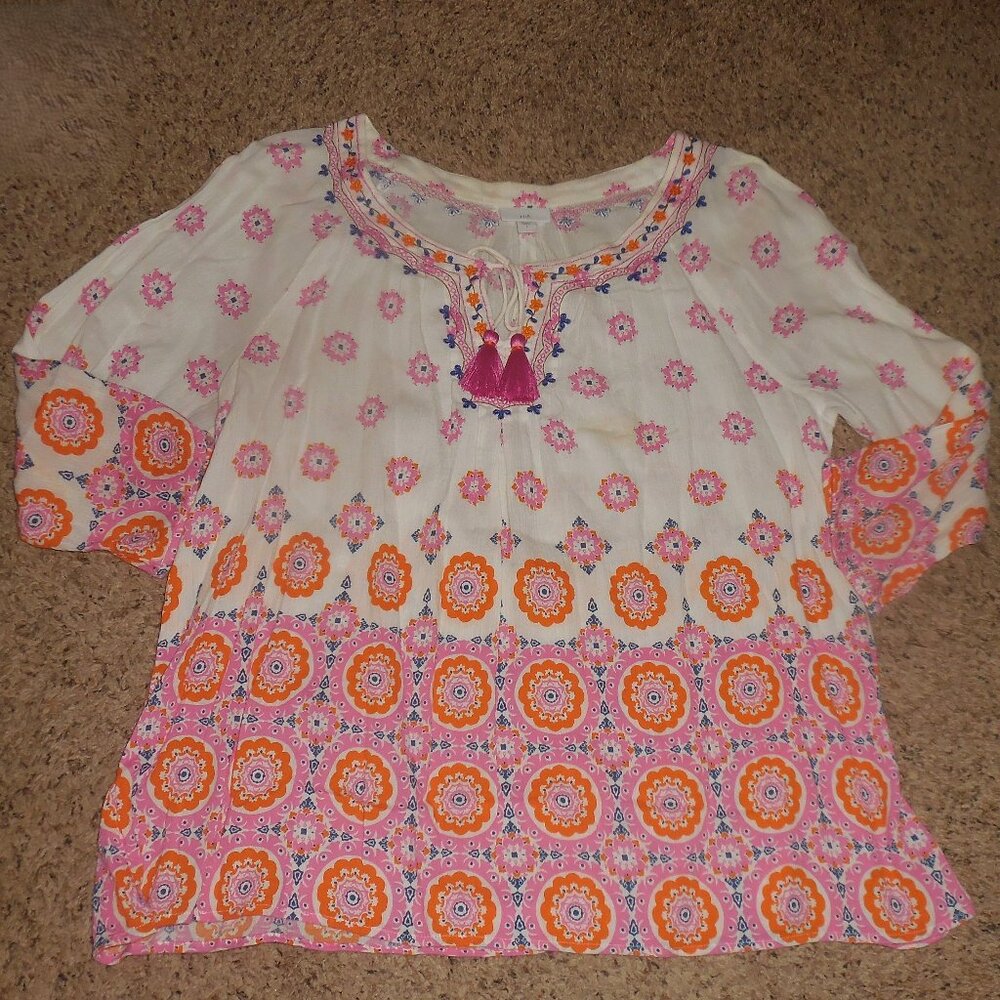 J. Jill Boho Hippie Tassel Top L